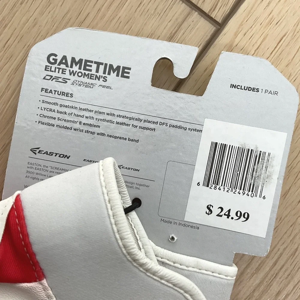 Easton‎ Gametime Elite Womens Fastpitch Softball Batting Gloves - Red/White MED